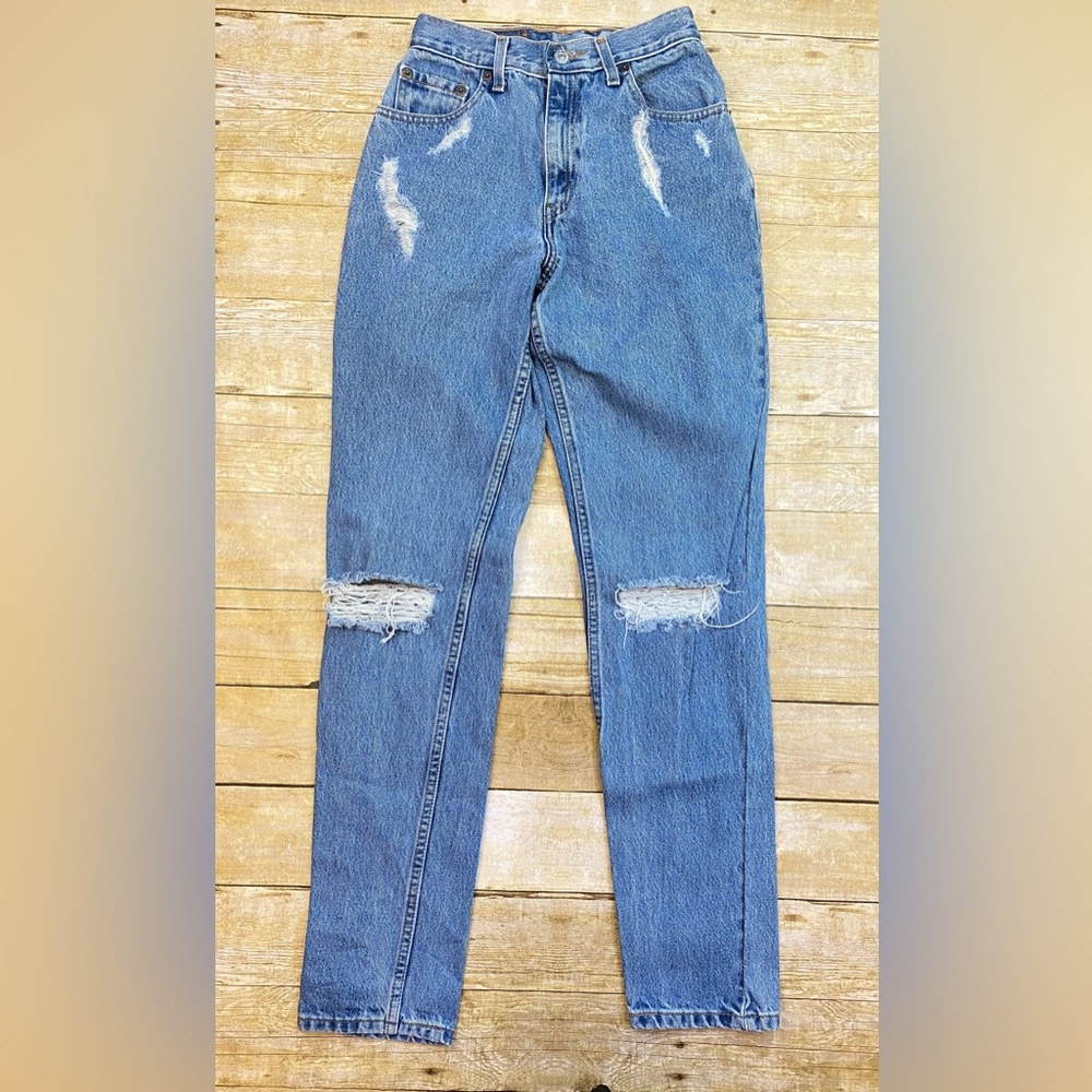 Levi's High Rise Distressed Blue Jeans Vintage 501 Straight Leg